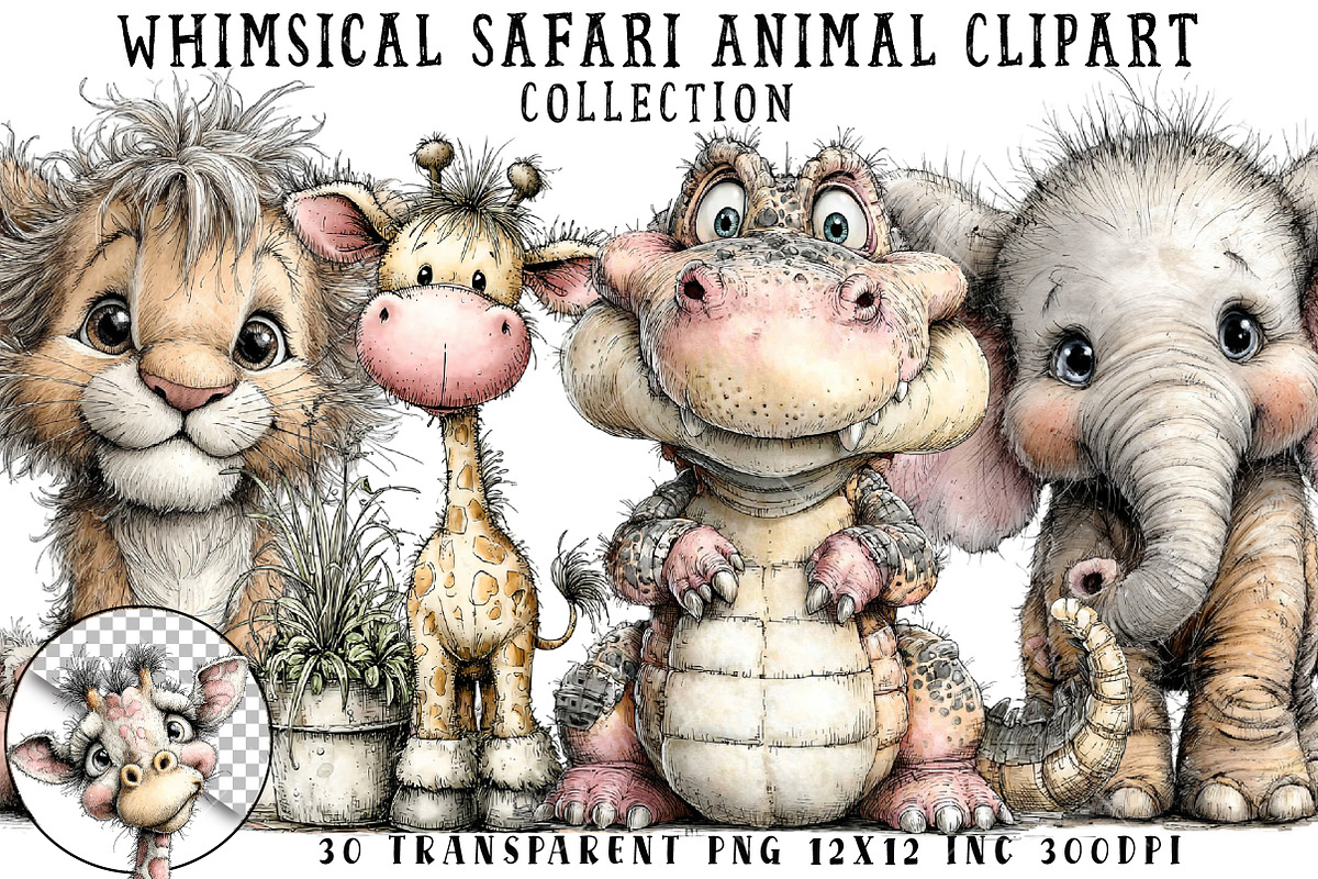 Whimsical Safari Animal Clipart, an Illustration by OK Design (Photo 1 of 6)