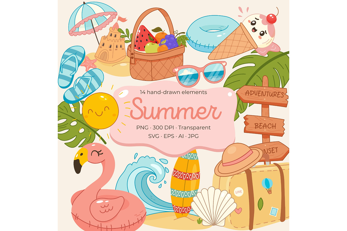 Summer Clipart Set, a Seasonal Illustration by Bielousova Art (Photo 1 of 6)