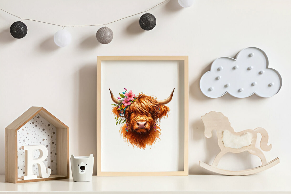 Highland Cow Summer Watercolor, an Illustration by CreationArt (Photo 3 of 9)