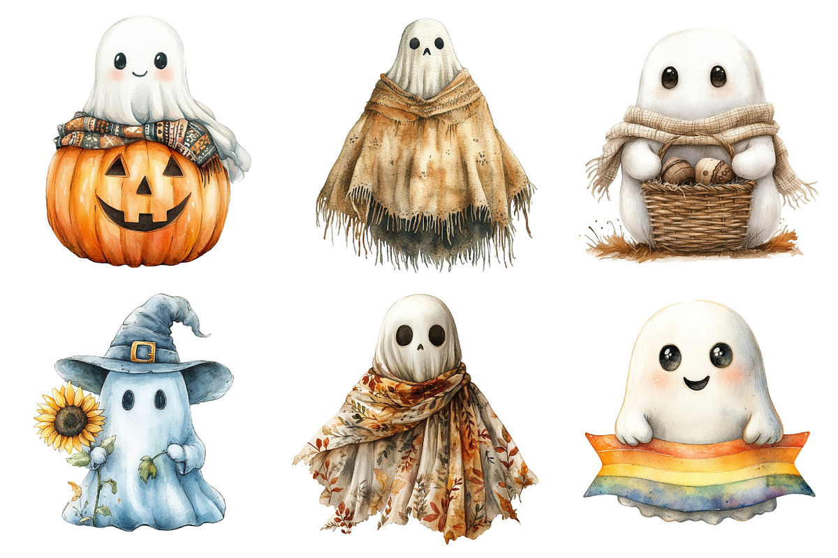 Cute Boho Fall Ghost Clipart, an Illustration by Dream Creation (Photo 3 of 7)