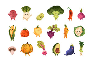 Funny vegetables set + backgrounds, a Food Illustration by PaperTrident