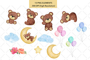 Cute Bear Watercolor Clipart