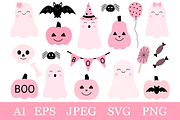 Cute Pink Halloween clipart SVG, an Illustration by IrinaShishkova (Thumbnail 1 of 7)