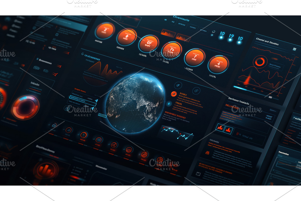 Futuristic data dashboard with, a Finance Illustration by Sergey Kotenev