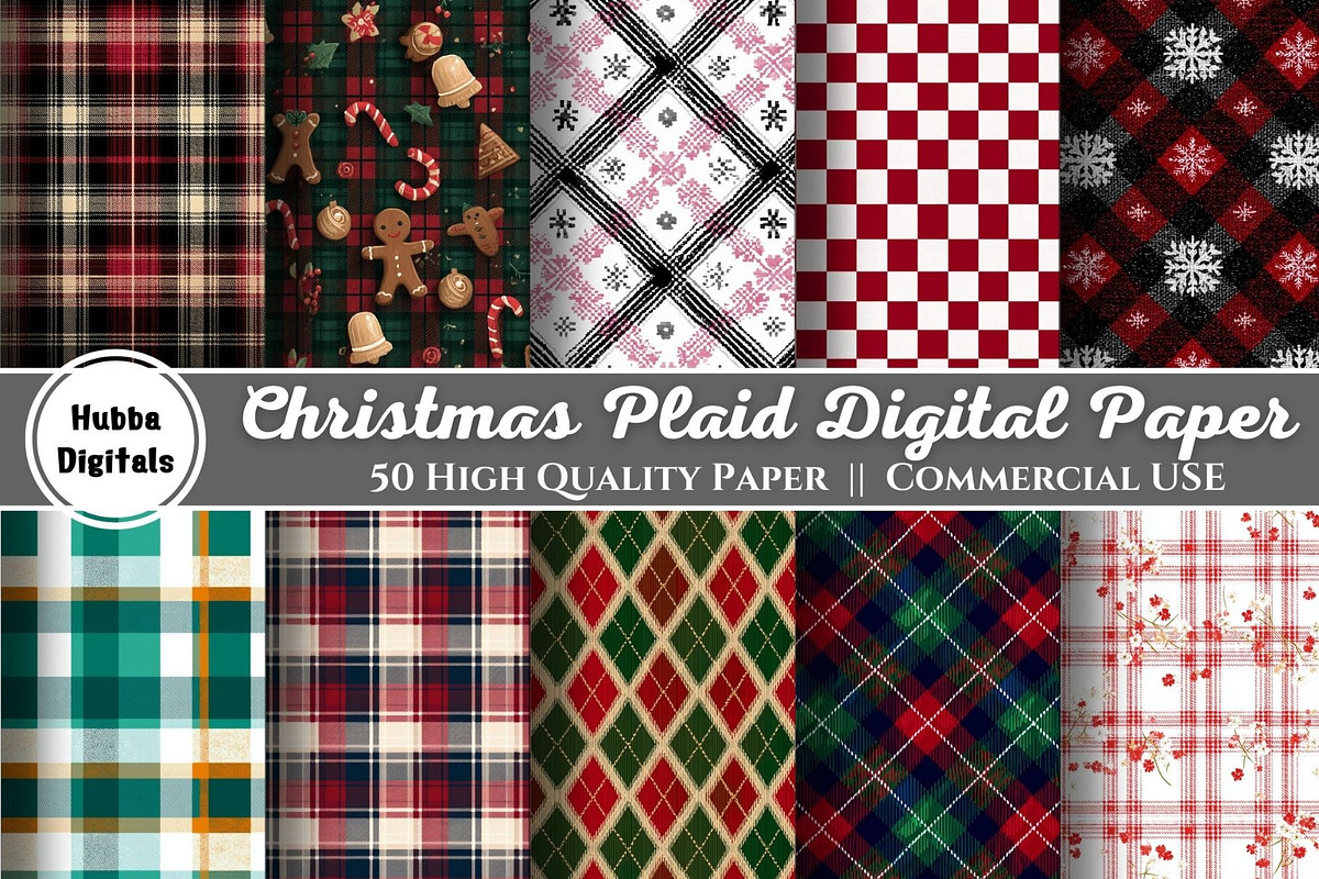 Christmas Plaid Digital Paper, a Pattern Graphic by HubbaDigitals (Photo 1 of 5)