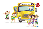 Kids with a school bus, an Education Illustration by GraphicMama