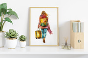 Watercolor Traveler Girl Clipart, an Illustration by Canvas Craft (Thumbnail 7 of 8)
