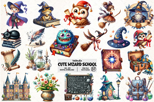 Cute Wizard School Clipart, an Illustration by Pixels.Craft