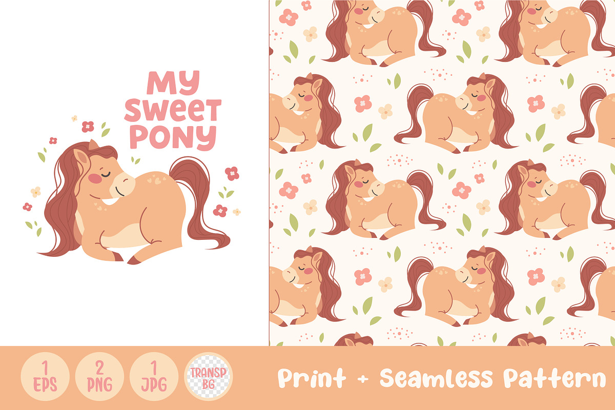 Baby Horse Seamless Pattern + Print, a Pattern Graphic by so.ni.ka-store (Photo 1 of 4)