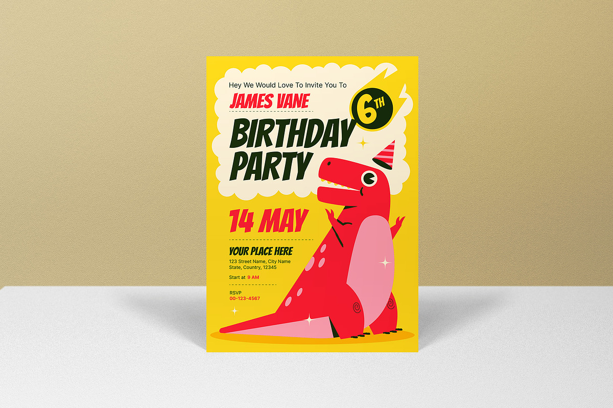 Flat Design Kids Birthday Invitation, an Invitation Template by graphicook (Photo 3 of 3)
