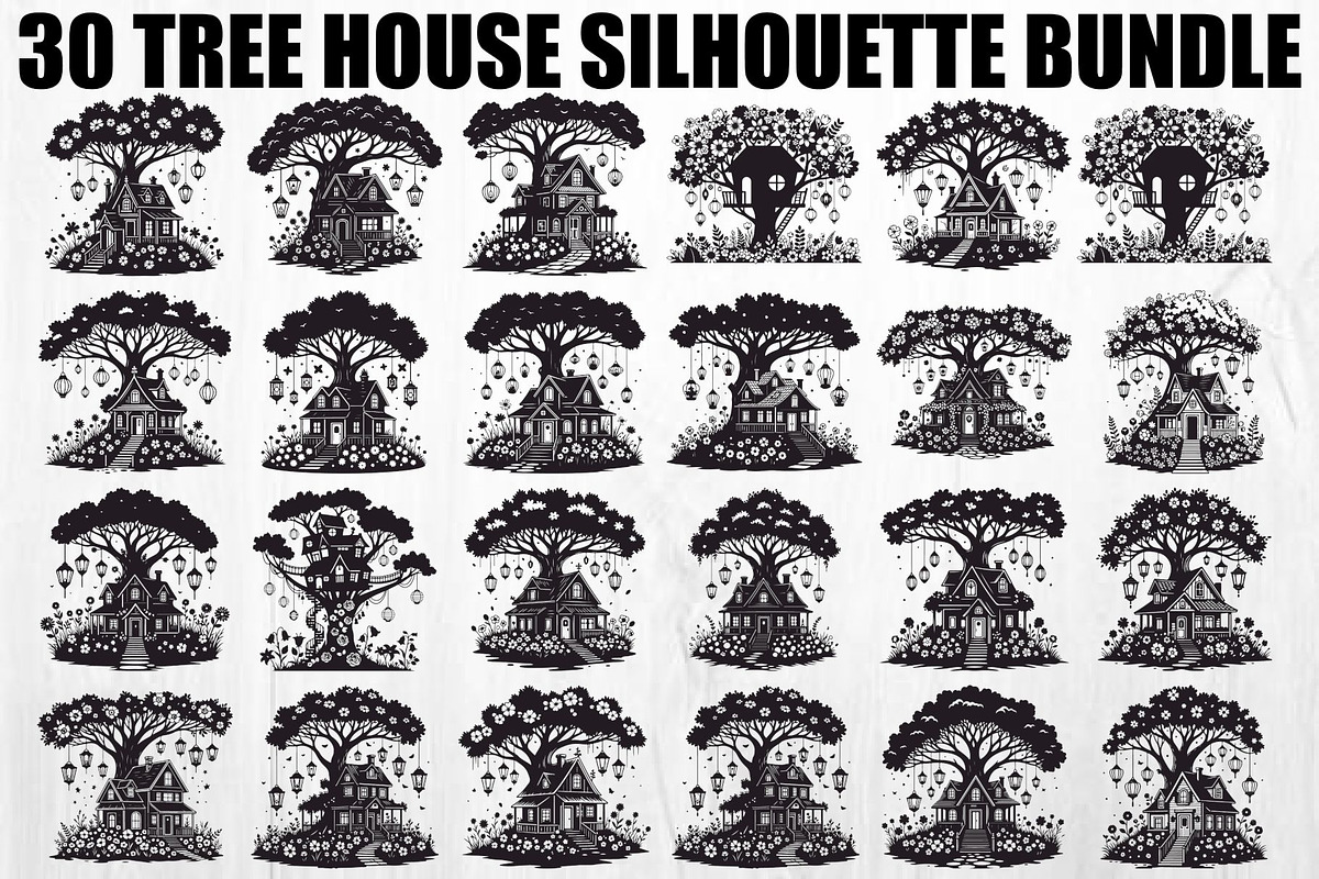 Tree House Silhouette SVG Bundle, an Illustration by jahid234 (Photo 1 of 31)