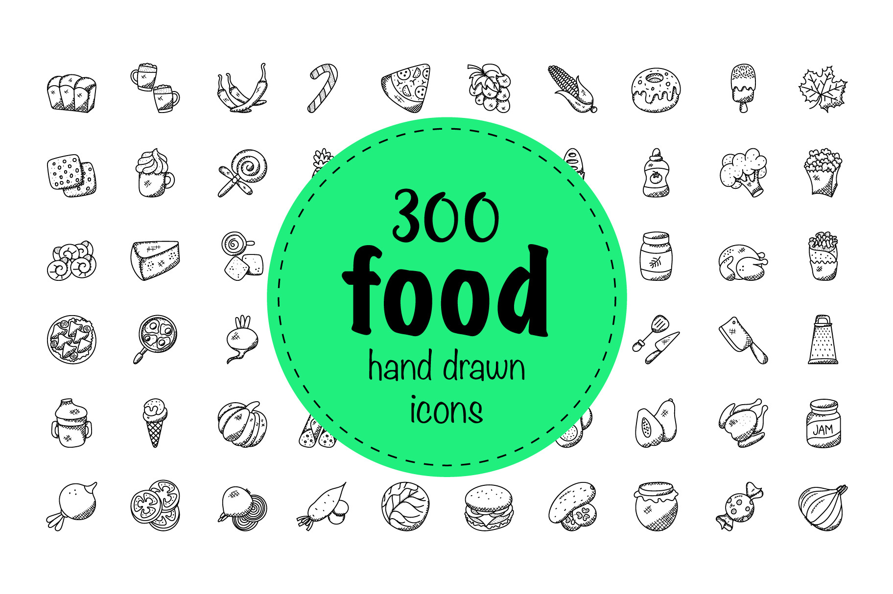 300 Food Hand Drawn Doodles Icons, an Outline Icon by Creative Stall