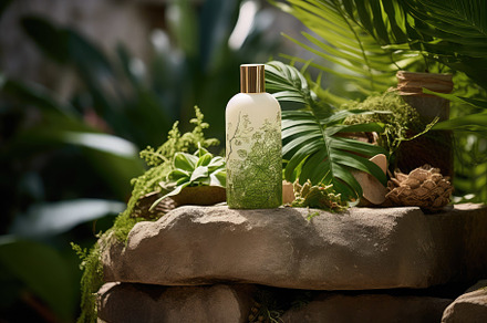 Display of natural spa product bottl, a Photo by SaroStock
