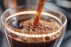 Drip coffee brewing under soft LED lights in a modern kitchen space, a Food & Drink Photo by AlyaAnd