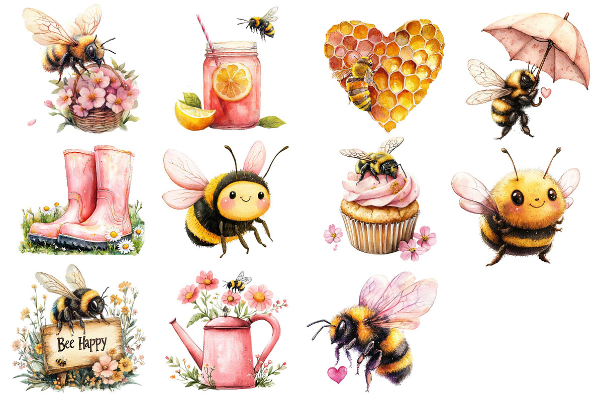 Pink Summer Bees Garden Clipart, an Illustration by Dream Creation (Photo 3 of 4)