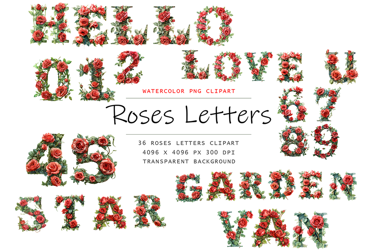 Red Roses Alphabet Clipart | Creative Market