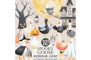 Watercolor Halloween Goose Clipart, an Illustration by CharmClipart