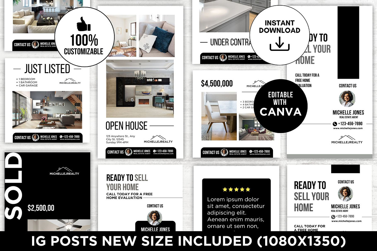 Real Estate Instagram Posts Canva, a Social Media Template by CreativeVinesStore (Photo 9 of 14)