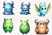 Cute monsters watercolor clipart, an Illustration by CreationArt (Thumbnail 2 of 5)