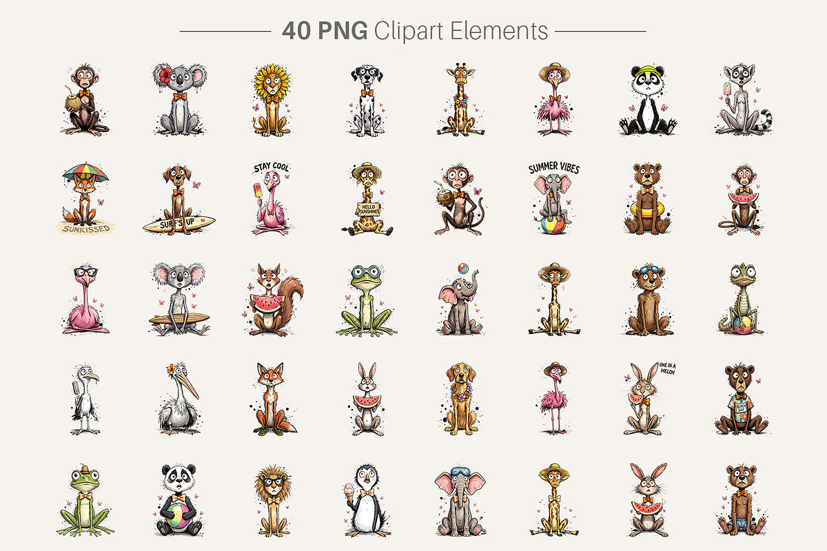 Quirky Summer Animals PNG, an Illustration by Artnoy (Photo 2 of 8)
