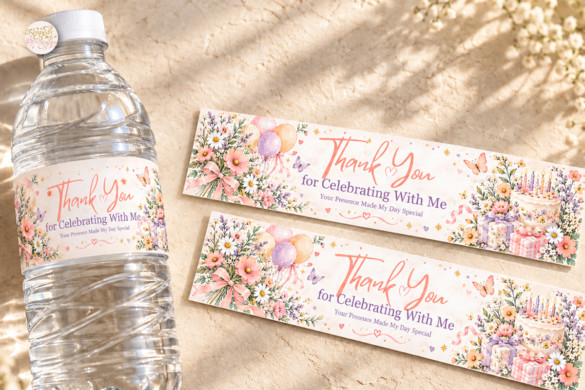 Birthday Water Bottle Label Canva, a Marketing Template by KennedyStudio (Photo 1 of 6)