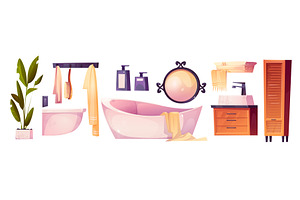 Cartoon bathroom interior set, an Object Illustration by art PVP - market