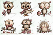 Watercolor Christmas Owls Clipart, an Illustration by Creative Art (Thumbnail 5 of 10)