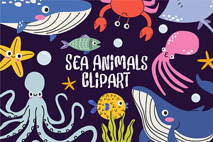 Cute Sea Animals Vector Clipart