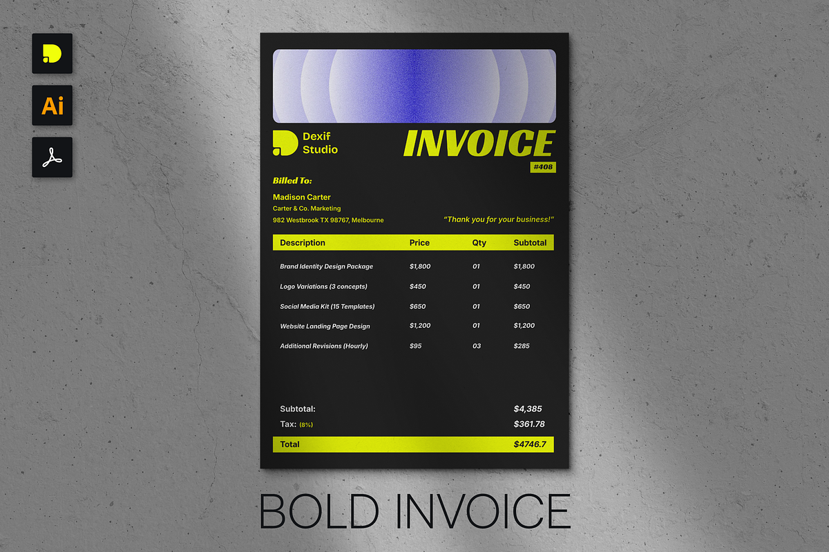 Bold Invoice Template Invoice Design, a Flyer Template by Dexify Studio (Photo 1 of 4)