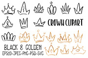 Doodle Crown, Black + Golden Clipart, an Icon by RabbitAndPencil (Thumbnail 1 of 5)