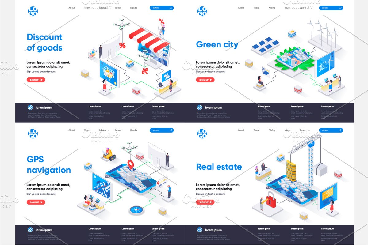 Isometric Landing Page Template, an Illustration by alexdndz (Photo 5 of 29)