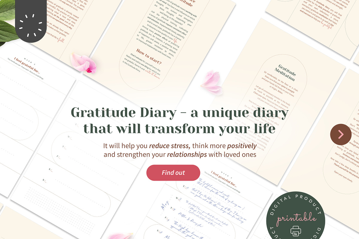 Digital Grateful Diary in PDF, a Stationery Template by Mocca Mockups Store (Photo 1 of 10)
