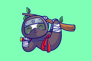Cute Sloth Ninja Hanging On Tree, an Animal Illustration by Catalyst Labs
