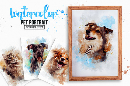 Watercolor pet portrait photo effect, an Action Add-On by Shovajit