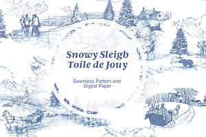 Snowy Sleigh Toile De Jouy Pattern