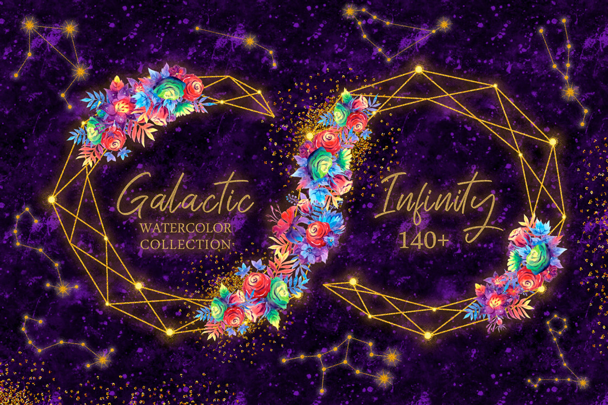 Galaxy floral watercolor collection, a Texture Illustration by UlitkaStudio (Photo 1 of 27)