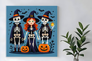 Halloween Witch and Skeletons, a Person Illustration by Sharon Schwalbe (Thumbnail 2 of 3)