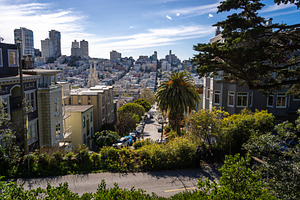 Cityscape view of downtown San Francisco and Lombard Street, USA, an Architecture Photo by GoodGoods