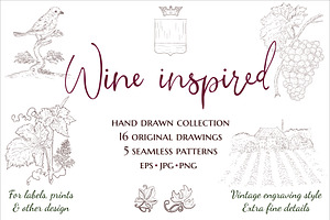 Wine inspired collection. Hand drawn