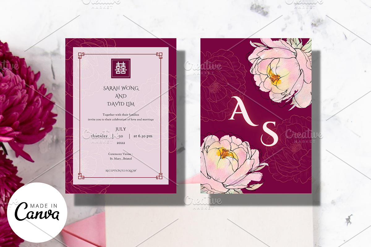 Asian Floral Wedding Invite - FA, an Invitation Template by YeeqsWedding (Photo 1 of 4)