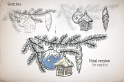 Retro Christmas Tree Branch, a Decorative Illustration by Countryside life (Thumbnail 4 of 5)