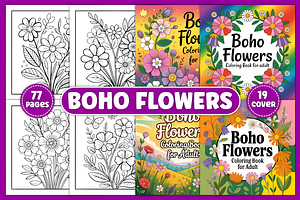 Boho Flowers Coloring Pages, a Decorative Illustration by Design Station