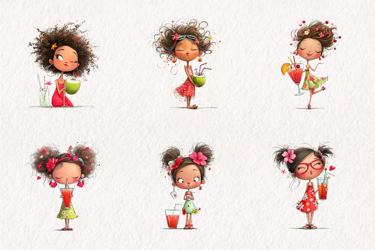Whimsical Summer Girls with Drinks, an Illustration by CreationArt (Photo 5 of 7)