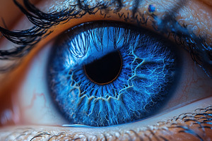 Close-up view of a vibrant blue eye, a Photo by Tanuart