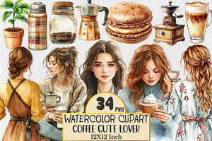 Coffee Lover Watercolor Clipart, a Seasonal Illustration by Rose Art