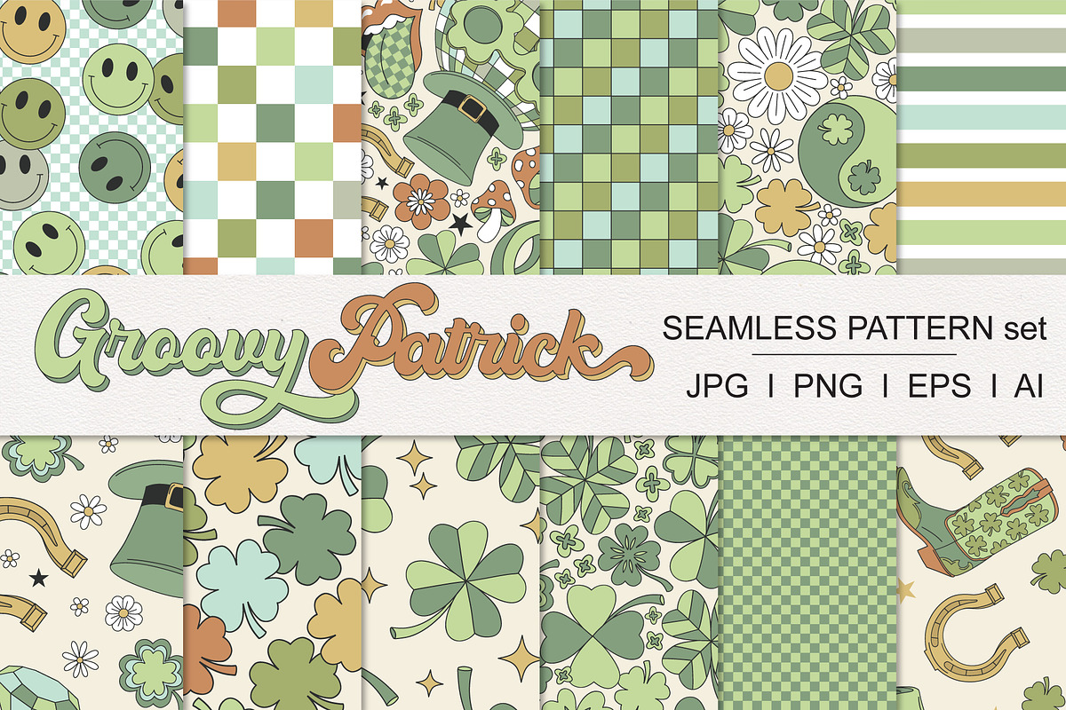 Groovy Patrick Day pattern set, a Pattern Graphic by @olga.angelloz (Photo 1 of 2)