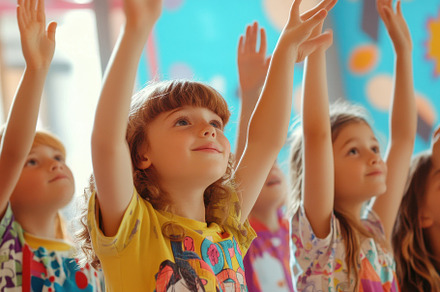 Back to school concept: Kids eagerly, a Photo by Pavel_design