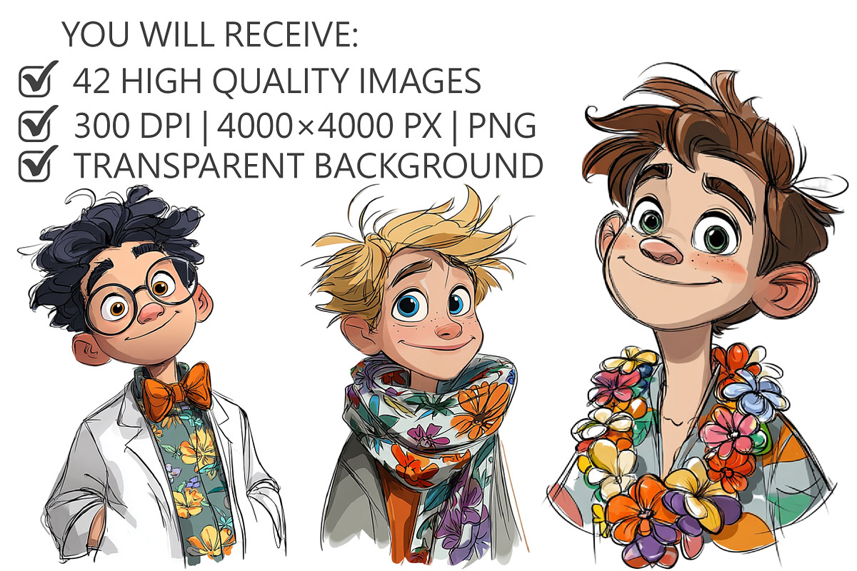 Floral Cute Boy Clipart, an Illustration by Pixels.Craft (Photo 2 of 5)