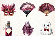 Watercolor Burgundy Halloween Clipar, an Illustration by Libby Wishes (Thumbnail 4 of 11)