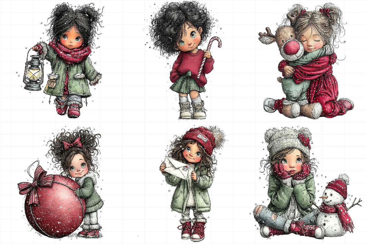 Whimsical Christmas Girl Clipart, an Illustration by Daily.Designs (Photo 3 of 8)